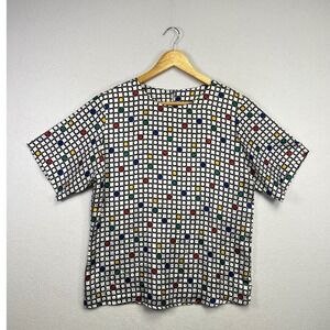 Vintage Distinction Geometric Square Dot Print Blouse Top Women‎ Size 8